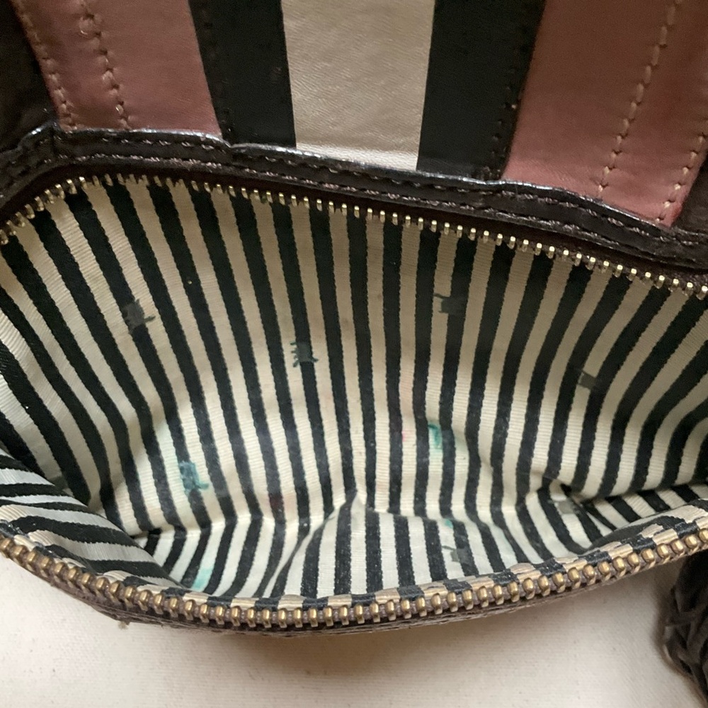 REHAB project L A M B LEATHER CROSSBODY BAG Brown and Pink Leather NEEDS repair - Picture 7 of 15